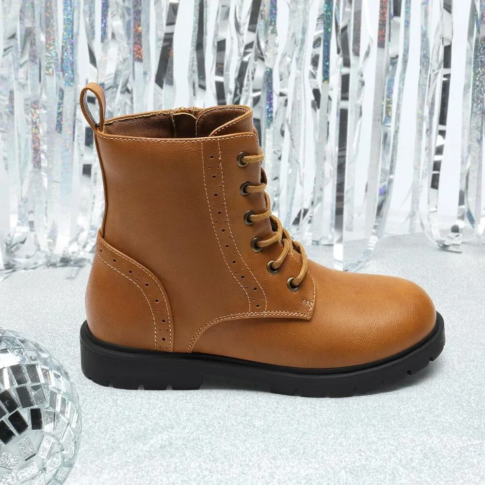 ⚡Dream Pair Girl Camel Polyurethane‎ Zipper Water Resistant Combat Ankle Boot